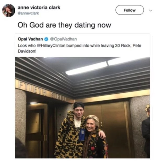 presentation - anne victoria clark Dannevclark Oh God are they dating now Opal Vadhan OpalVadhan Look who Clinton bumped into while leaving 30 Rock, Pete Davidson!