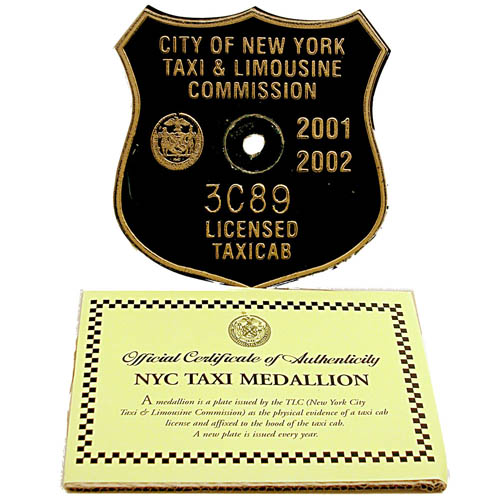 A taxi medallion is a transferable permit in the United States allowing a taxi driver to operate. With the introduction of peer-to-peer ridesharing services the taxi industry has faced competition, and the price of medallions has dropped substantially.