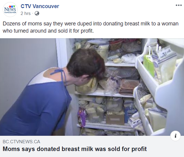 medical - Ny Ctv Vancouver News 2 hrs. Dozens of moms say they were duped into donating breast milk to a woman who turned around and sold it for profit. Bc.Ctvnews.Ca Moms says donated breast milk was sold for profit