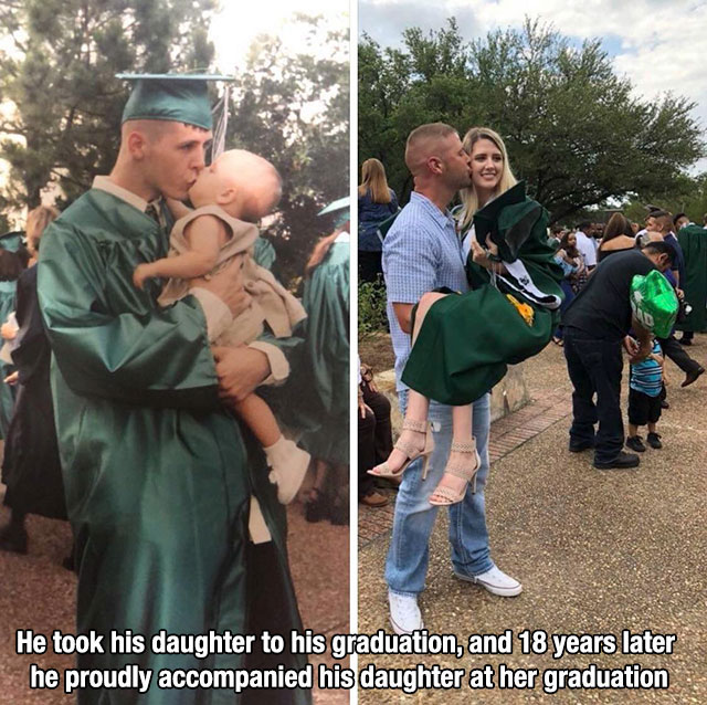 interaction - He took his daughter to his graduation, and 18 years later he proudly accompanied his daughter at her graduation