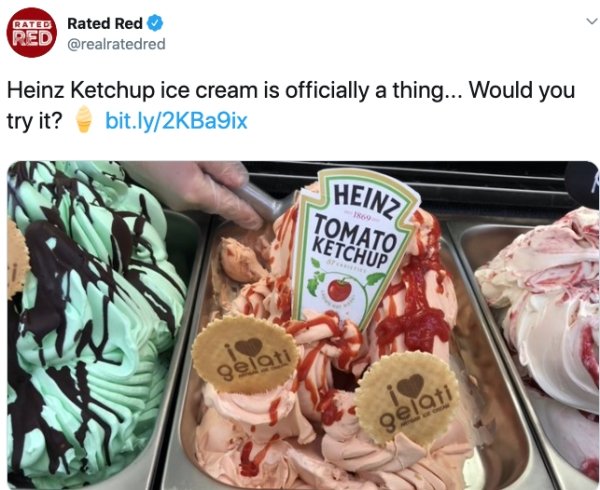 Rated Rated Red Heinz Ketchup ice cream is officially a thing... Would you try it? bit.ly2KBaix Heinz Tomato Ketchup gelati