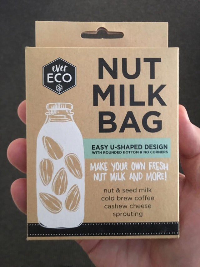 label - eve Nut Milk Bag Easy UShaped Design With Rounded Bottom & No Corners Make Your Own Fresh Nut Milk And More! nut & seed milk cold brew coffee cashew cheese sprouting