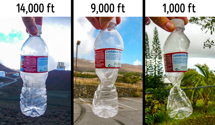 This sealed plastic bottle shows how air pressure changes with height.