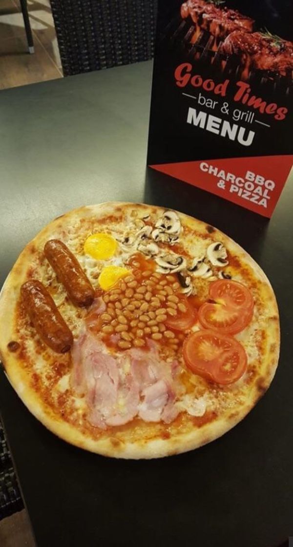 english breakfast pizza benidorm - Good Times bar & grill Menu Bbq Charcoal & Pizza