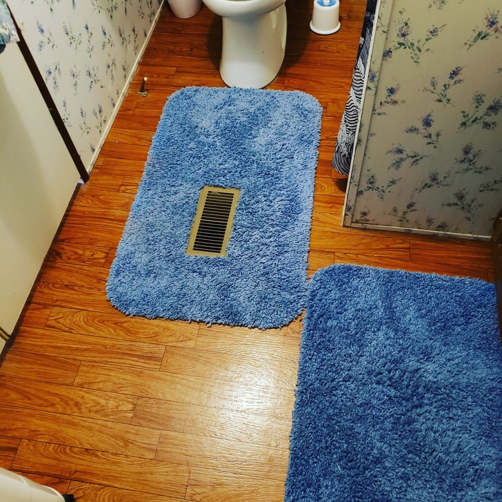 Bath mats from old rugs.