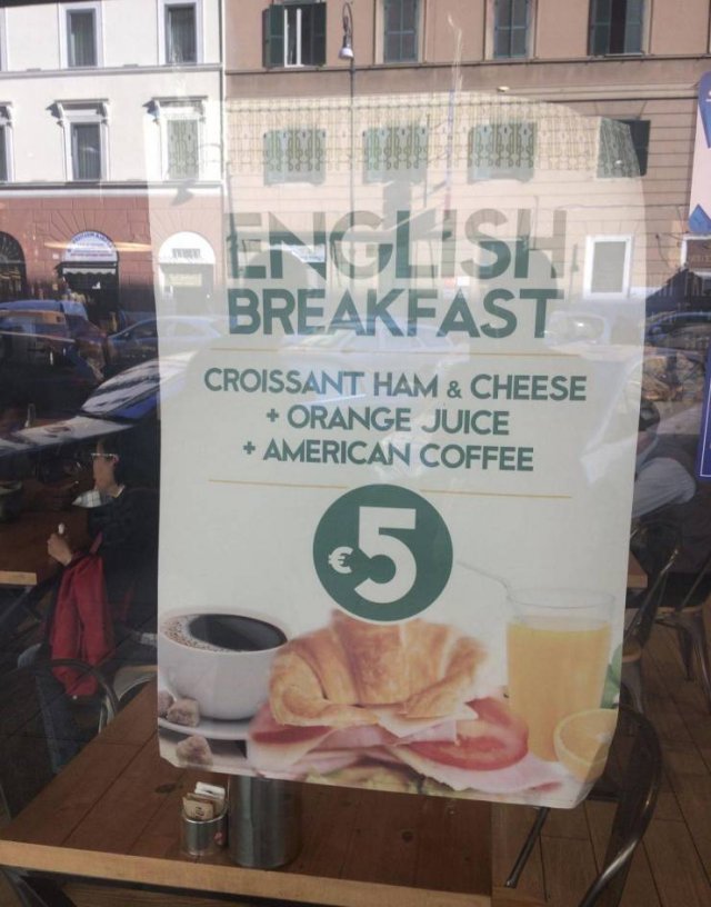 drink - English, Breakfast Croissant Ham & Cheese Orange Juice American Coffee