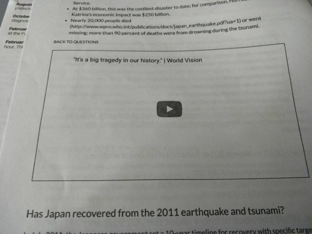 document - August Direct tllest disaster to date for comparison, Hu Octobe chlands Service At $300 billion, this was the costliest disaster to date for com Katrina's economic impact was $250 billion. Nearly 20,000 people died earthquake.pdf?ua 1 or we mis