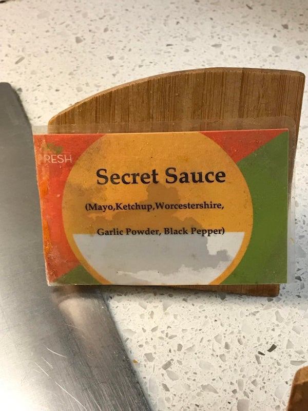 orange - Pres Secret Sauce Mayo, Ketchup, Worcestershire, Garlic Powder, Black Pepper