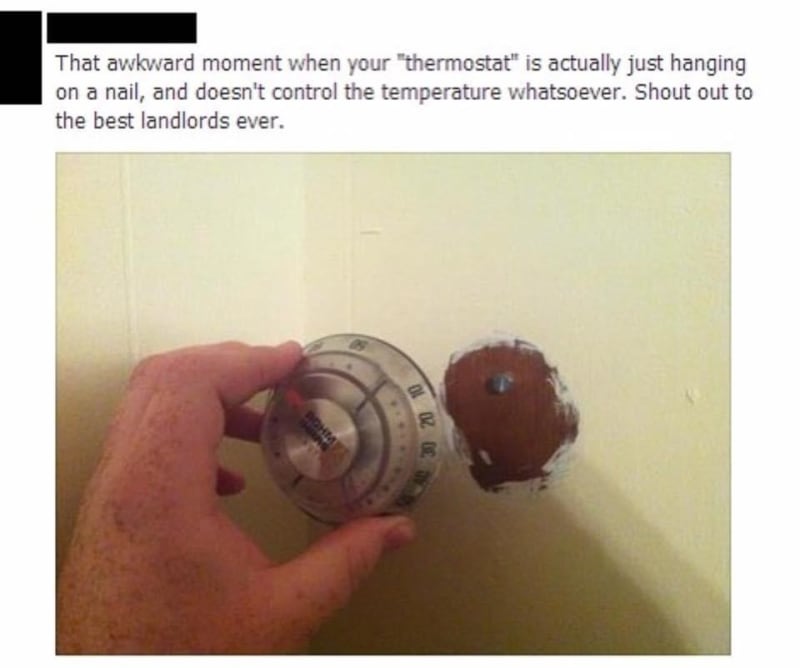 fake thermostat meme - That awkward moment when your "thermostat" is actually just hanging on a nail, and doesn't control the temperature whatsoever. Shout out to the best landlords ever. 0 Kr