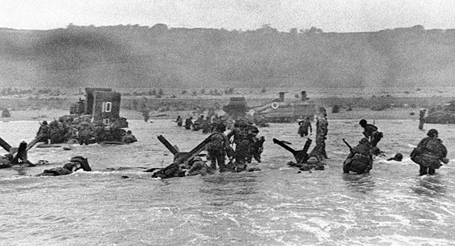 Some of the first assault troops to hit the beachhead in Normandy.