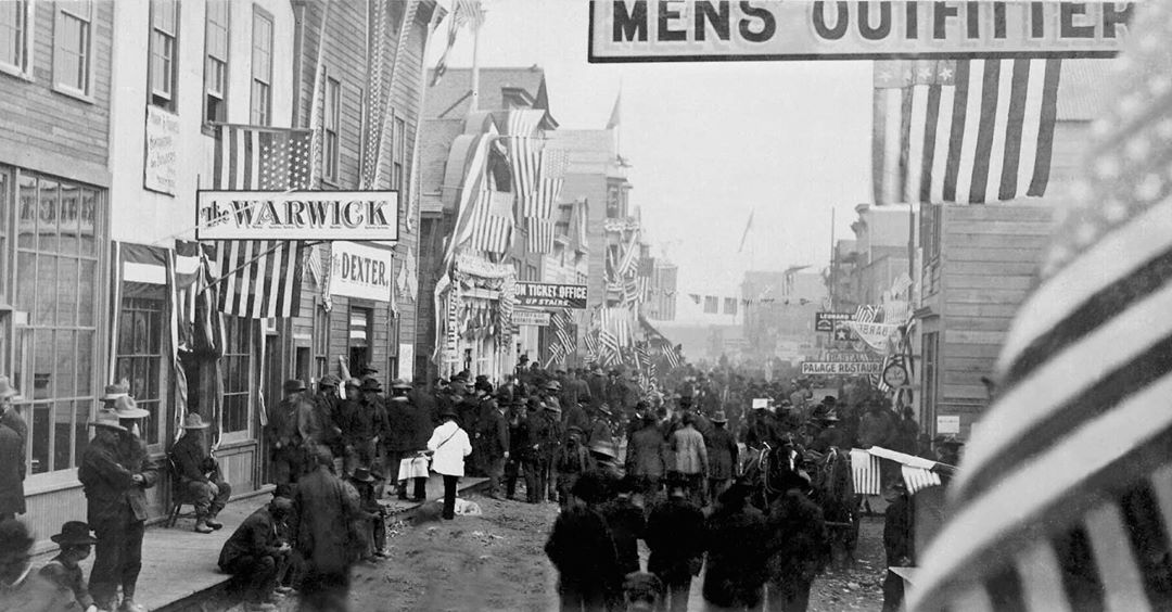A crowded street in Nome, Alaska, during the Alaskan Gold Rush.