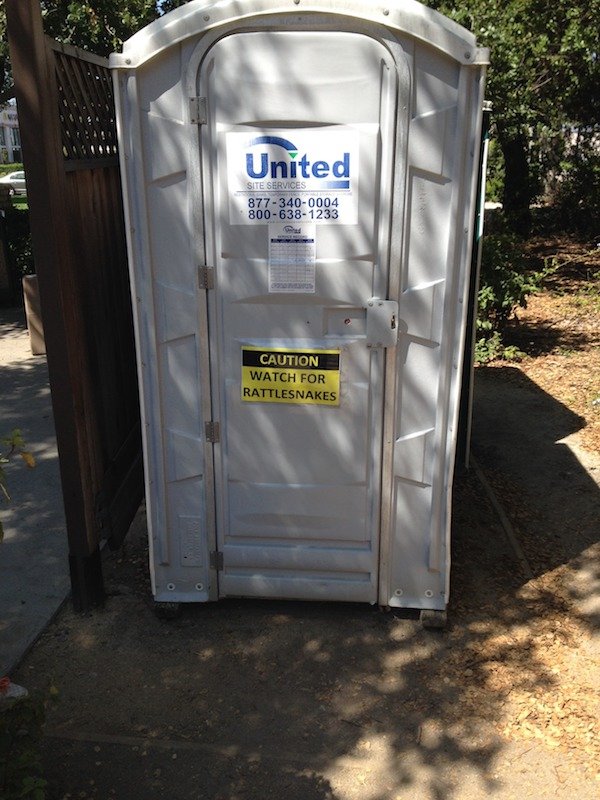cursed images - portable toilet - United Site Services 8773400004 8006381233 Caution Watch For Rattlesnakes