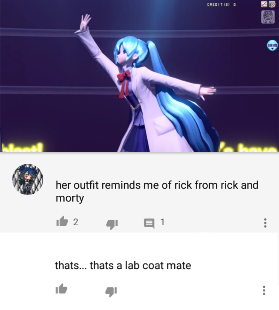 her outfit reminds me of rick from rick and morty - Credit 5 D her outfit reminds me of rick from rick and morty it 2 E 1 thats... thats a lab coat mate