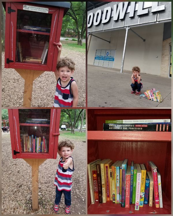 A kid fills this box with books for kids.