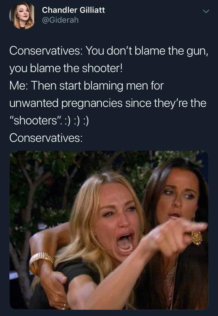 venezuela needs democracy meme - Chandler Gilliatt Conservatives You don't blame the gun, you blame the shooter! Me Then start blaming men for unwanted pregnancies since they're the "shooters". Conservatives