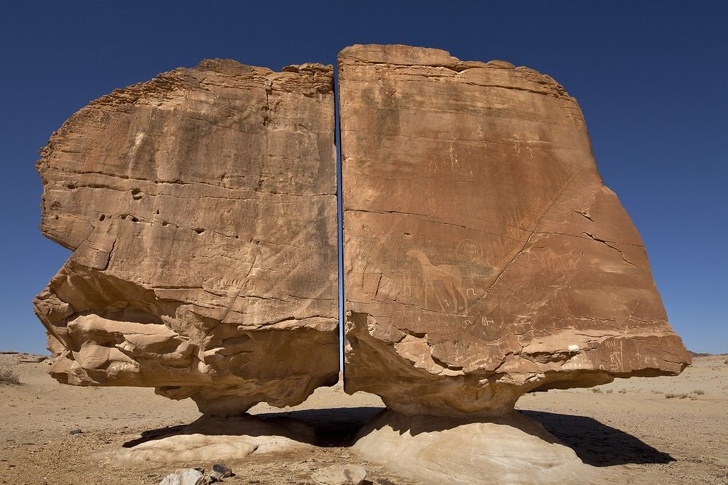 A rock split exactly in half.