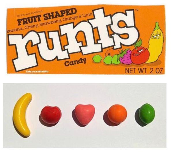 orange - Asicallyrored Fruit Shaped Banana, Cherry, Strawberry. Orange & Limnel runts Candy Net Wt 2 Oz