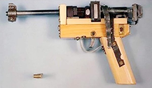 This prison-made pistol was made out of scrap found around the prison machine rooms.