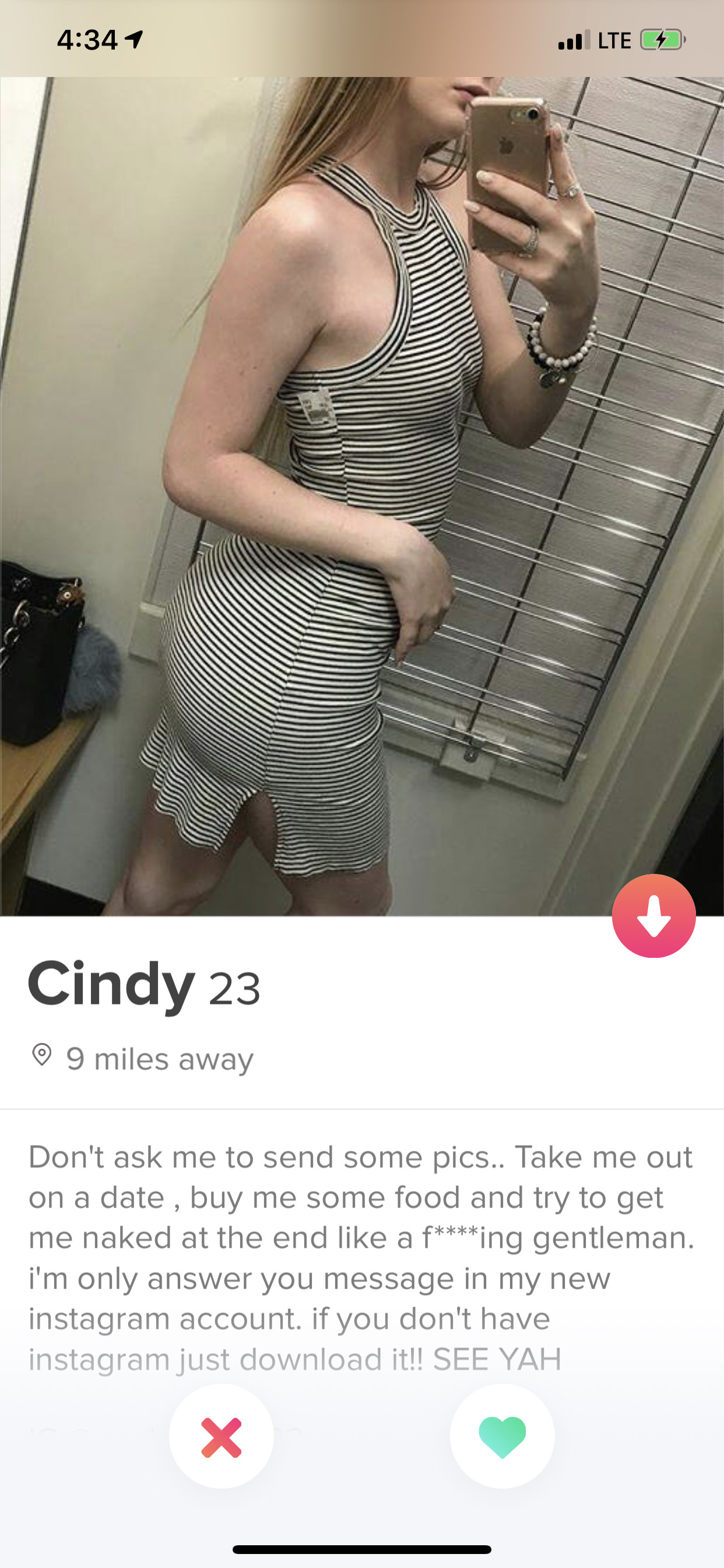 tinder - muscle - Lte Cindy 23 9 miles away Don't ask me to send some pics. Take me out on a date. buy me some food and try to get me naked at the end a f ing gentleman i'm only answer you message in my new instagram account if you don't have Instagram ju