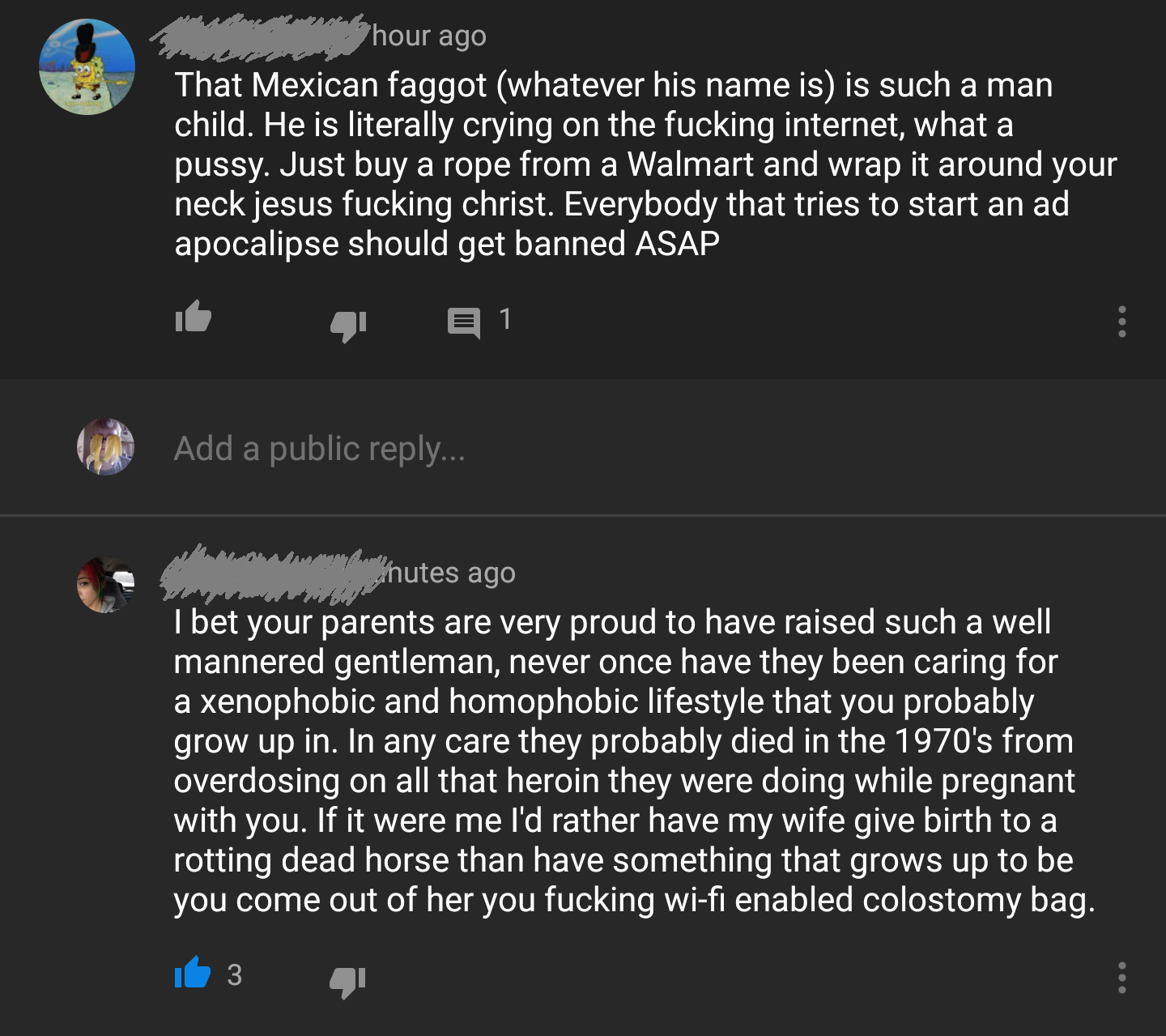 screenshot - use they wil hour ago Tour ago That Mexican faggot whatever his name is is such a man child. He is literally crying on the fucking internet, what a pussy. Just buy a rope from a Walmart and wrap it around your neck jesus fucking christ. Every