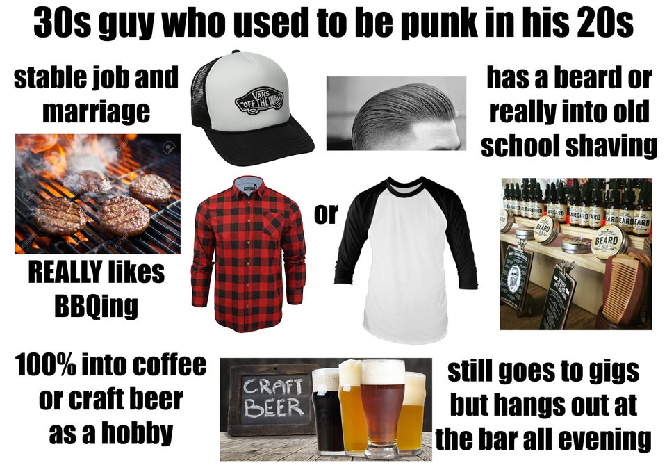 t shirt - 30s guy who used to be punk in his 20s stable job and has a beard or marriage really into old school shaving Off The Wa Te Beard Really BBQing 100% into coffee or craft beer as a hobby Craft Beer still goes to gigs but hangs out at the bar all e