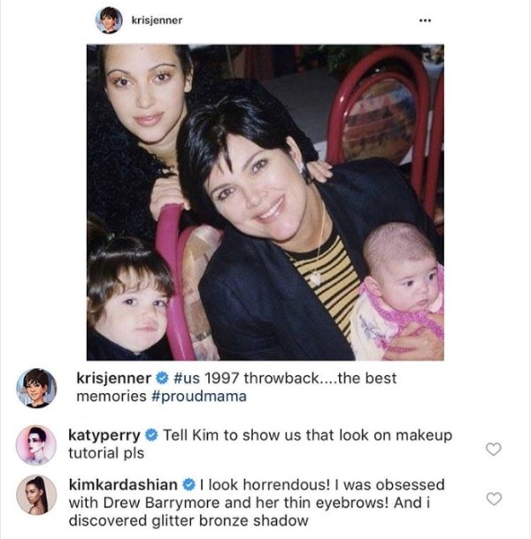 drew barrymore kim kardashian - krisjenner krisjenner 1997 throwback....the best memories katyperry tutorial pls Tell Kim to show us that look on makeup kimkardashian I look horrendous! I was obsessed with Drew Barrymore and her thin eyebrows! And i disco