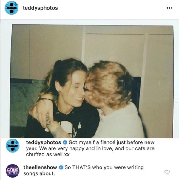 ed sheeran and cherry seaborn engaged - teddysphotos teddysphotos Got myself a fianc just before new year. We are very happy and in love, and our cats are chuffed as well xx theellenshow songs about. So That'S who you were writing