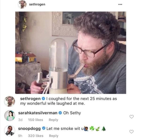 seth rogen weed - sethrogen sethrogen I coughed for the next 25 minutes as my wonderful wife laughed at me. Oh Sethy sarahkatesilverman  A snoopdogg  Let me smoke wit u