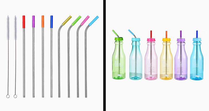 Reusable stainless steel straws.