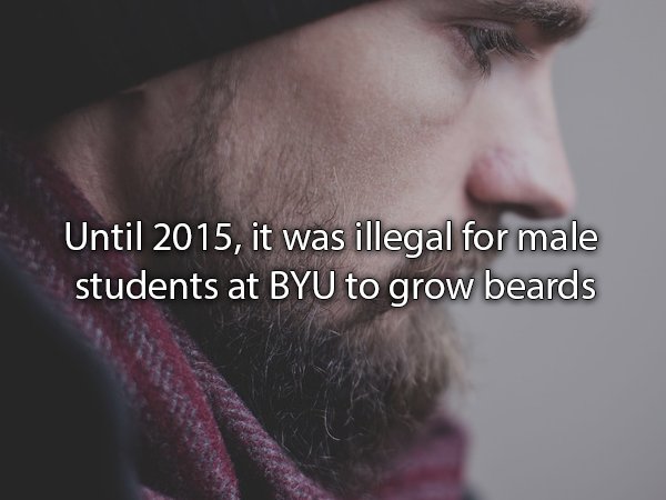 lip - Until 2015, it was illegal for male students at Byu to grow beards