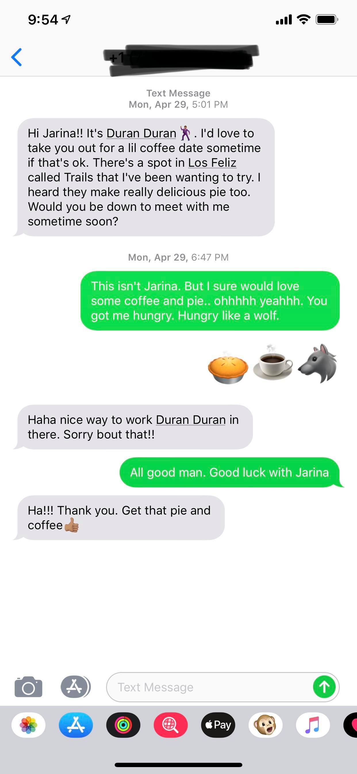 wrong number country puns - 7 Text Message Mon, Apr 29, Hi Jarina!! It's Duran Duran . I'd love to take you out for a lil coffee date sometime if that's ok. There's a spot in Los Feliz called Trails that I've been wanting to try. I heard they make really 
