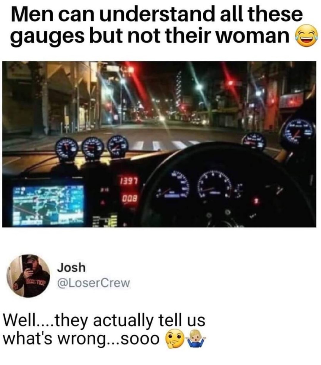 Humour - Men can understand all these gauges but not their woman 1397 008 Josh Well....they actually tell us what's wrong...soooo