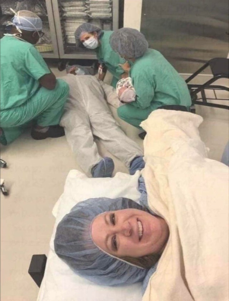 Her husband wanted to cheer her up when she was giving birth.