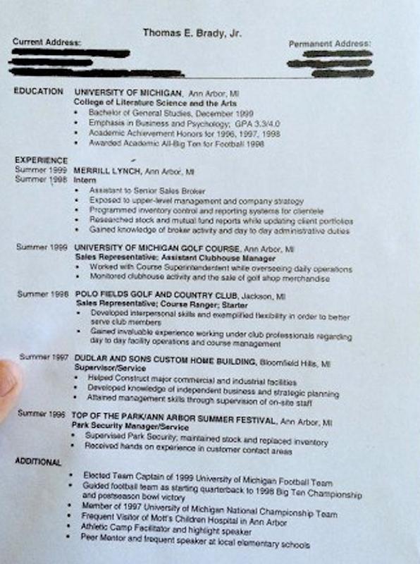 Tom Brady's resume before he was drafted.