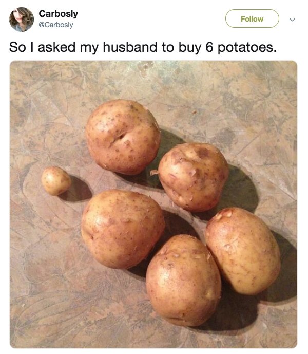asked my husband to buy six potatoes - Carbosly v So I asked my husband to buy 6 potatoes.