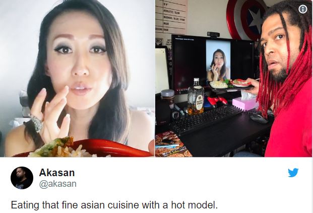 Instagram vs reality - selfie - Akasan Eating that fine asian cuisine with a hot model.