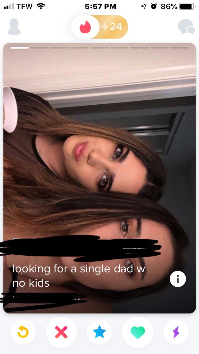Shameless Tinder profile that says looking for a single dad w no kids