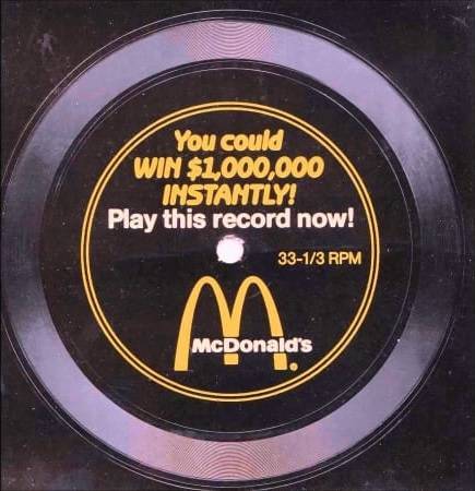 nostalgia - mcdonalds - You could Win $1,000,000 Instantly! Play this record now! 3313 Rpm McDonald's