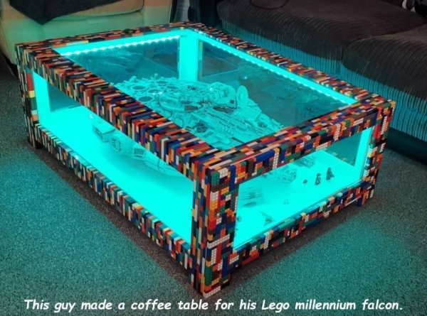 lego millennium falcon coffee table - This guy made a coffee table for his Lego millennium falcon.