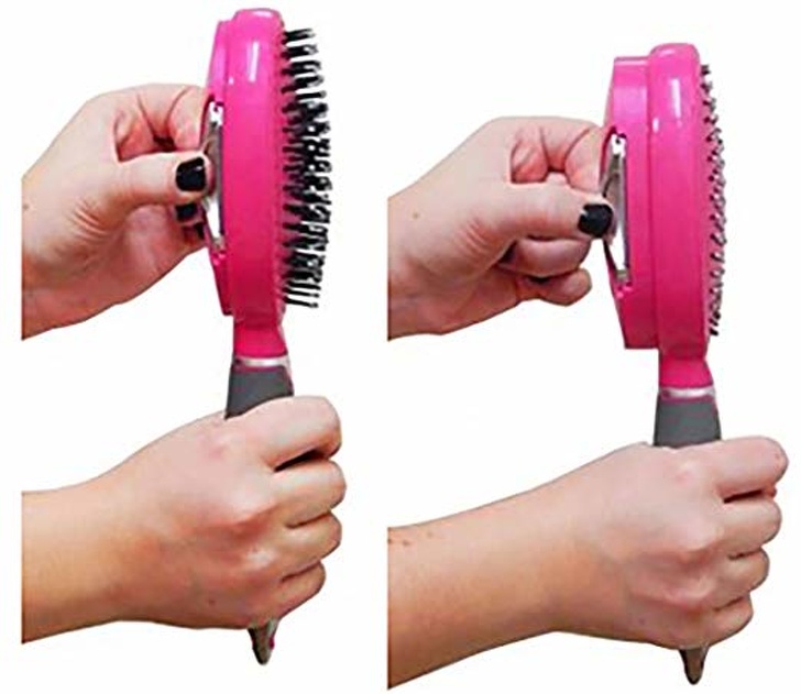 This self-cleaning brush can help you. Just remove the teeth and hair will fall off.