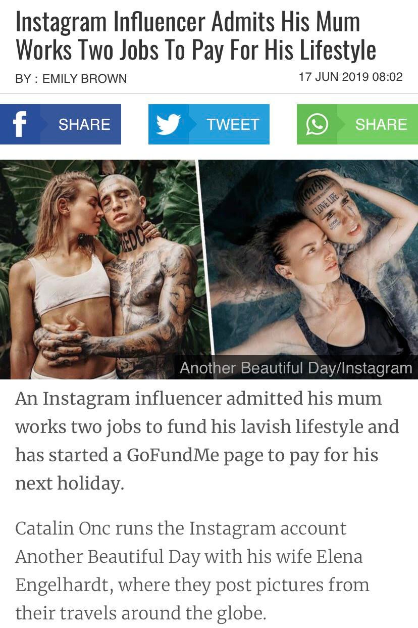 media - Instagram Influencer Admits His Mum Works Two Jobs To Pay For His Lifestyle By Emily Brown f Tweet I Love Life Another Beautiful DayInstagram An Instagram influencer admitted his mum works two jobs to fund his lavish lifestyle and has started a Go