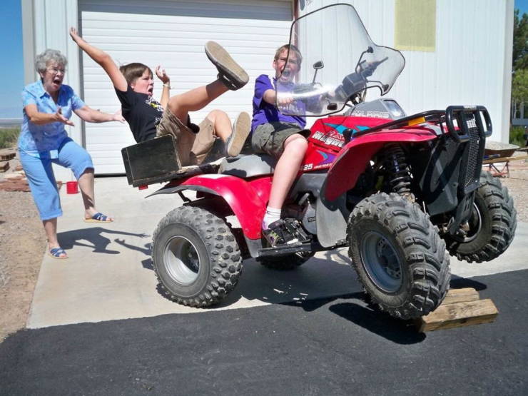 perfect timing man falling off atv