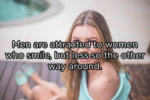 photo caption - Men are attracted to women who smile, but less so the other way around.