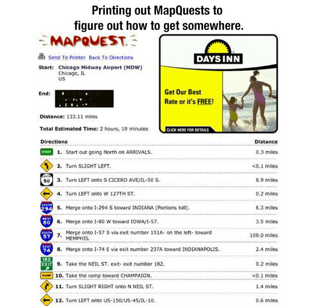 MapQuest - Printing out MapQuests to figure out how to get somewhere.