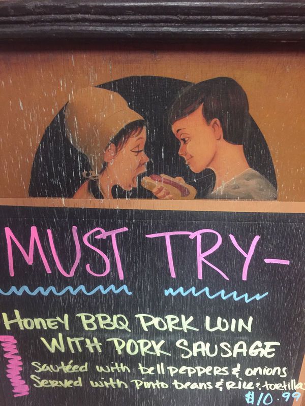 poster - Must Try www Honey Bbq Pork Loin 3 With Pork Sausage Sauted with tell peppers & onions Seriled with Punto Deans Rirtovetilka 10.99