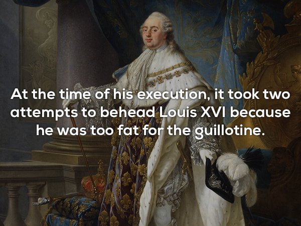 louis xvi - At the time of his execution, it took two attempts to behead Louis Xvi because he was too fat for the guillotine.