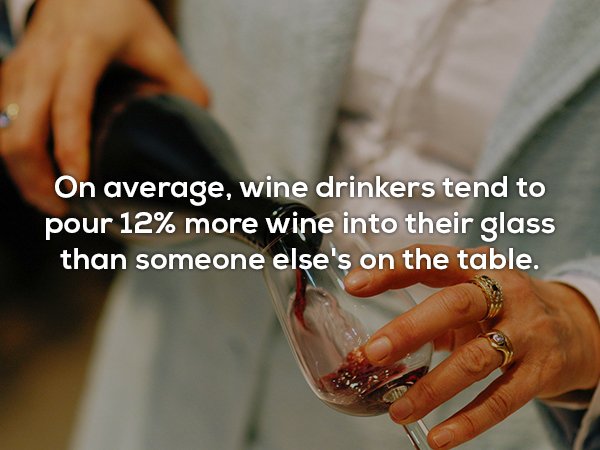 overdrinking - On average, wine drinkers tend to pour 12% more wine into their glass than someone else's on the table