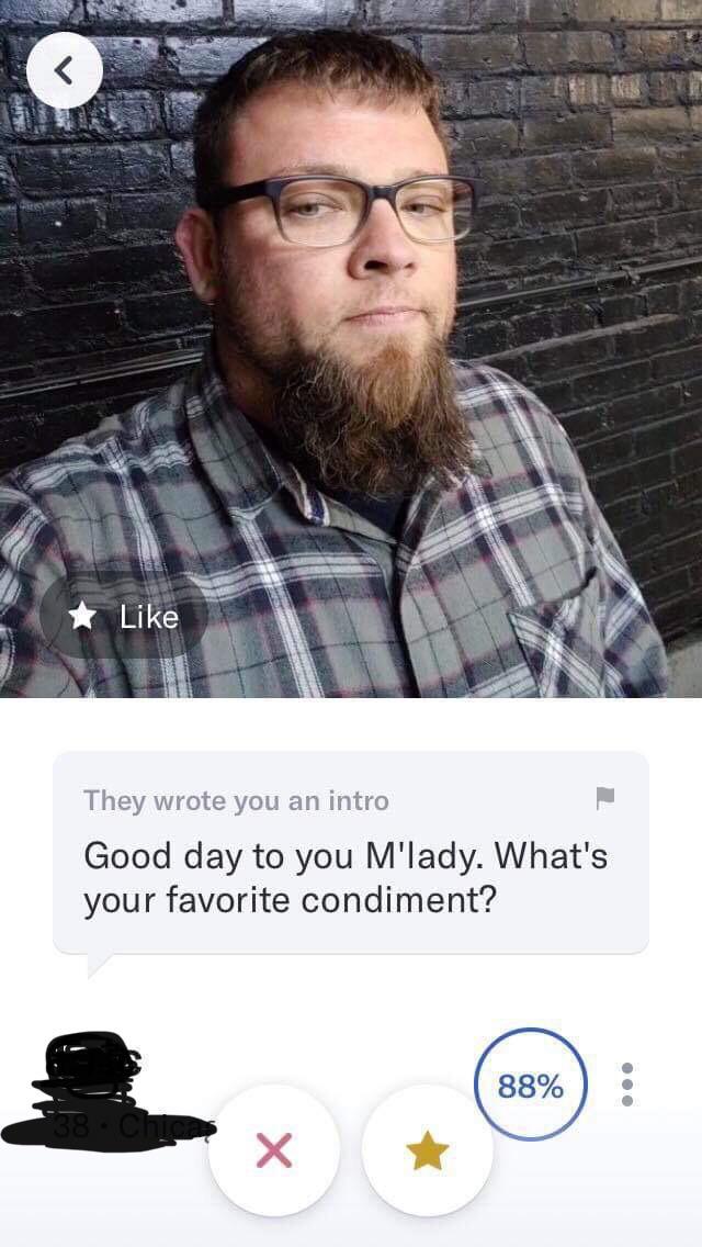 beard - They wrote you an intro Good day to you M'lady. What's your favorite condiment?