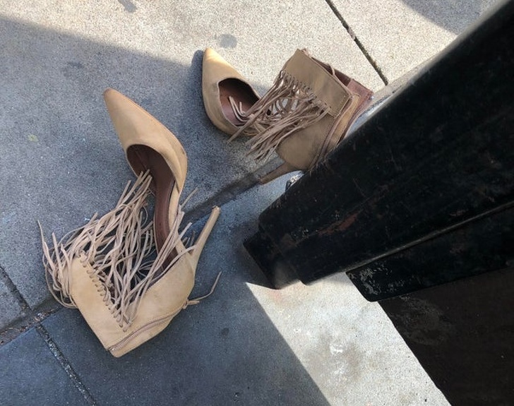These shoes were found at the bus stop.