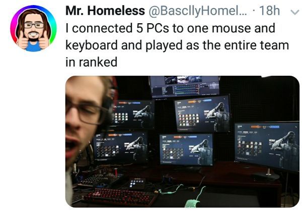 mr homeless memes - Mr. Homeless ... 18h I connected 5 PCs to one mouse and keyboard and played as the entire team in ranked